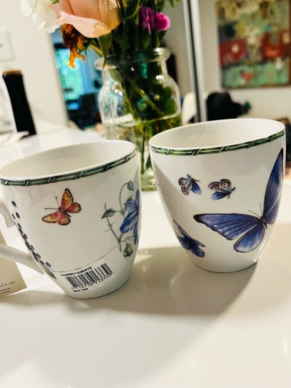 Janneke Brinkman porcelain tea & coffee cups. Set of 2. Fruit & Flowers Coll NWT